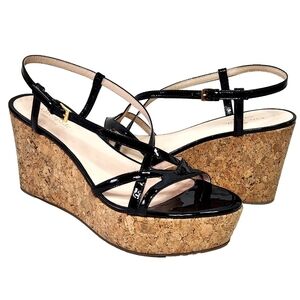 KATE SPADE Talanse Patent Leather Sandal NEW! Sz 9.5 Strappy Cork Platform Wedge